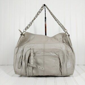 Max & Cleo Gray Leather Purse with Zippers Pockets Chain Strap Shoulder Bag 0054